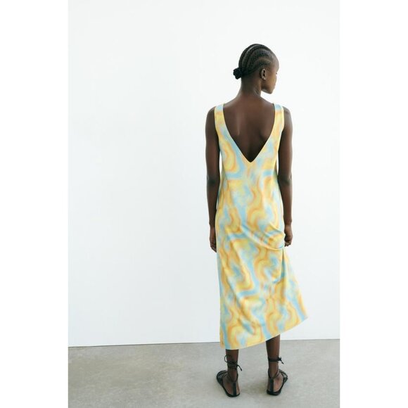 NWT Womens Size Large ZARA Multicolor V-Back Watercolor Print Midi Dress NEW - Picture 9 of 9